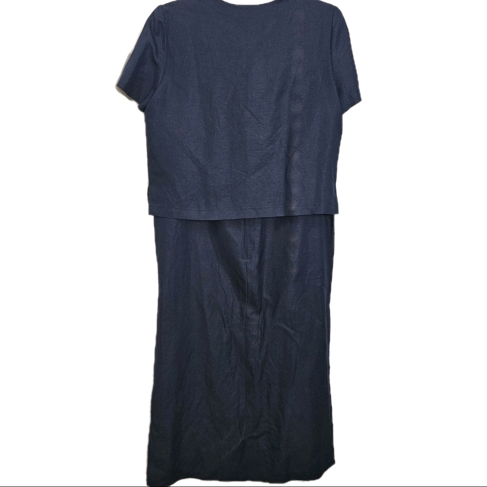 Maggy London Linen Rayon Blue 2 pc Jacket Career Work Maxi Versatile Dress  14 - Picture 4 of 16